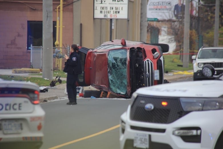 a car on its side